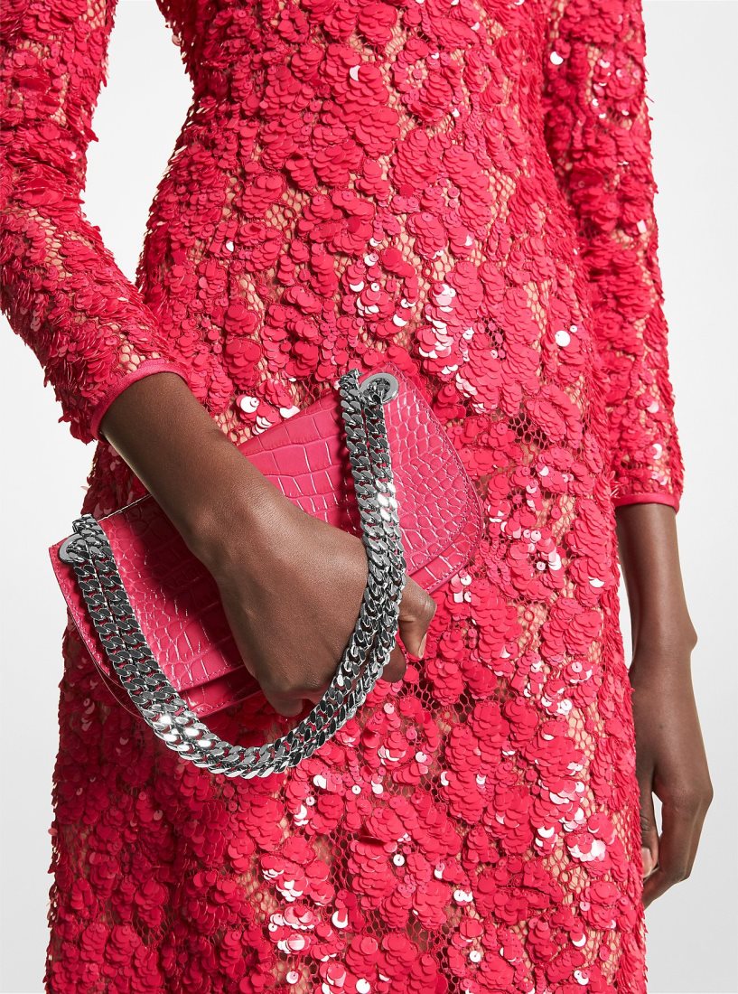 Michael Kors Christie Mini Crocodile Embossed Leather Envelope Bag Unterarmtasche-Taschen Damen Fuschia | FSKMCB315