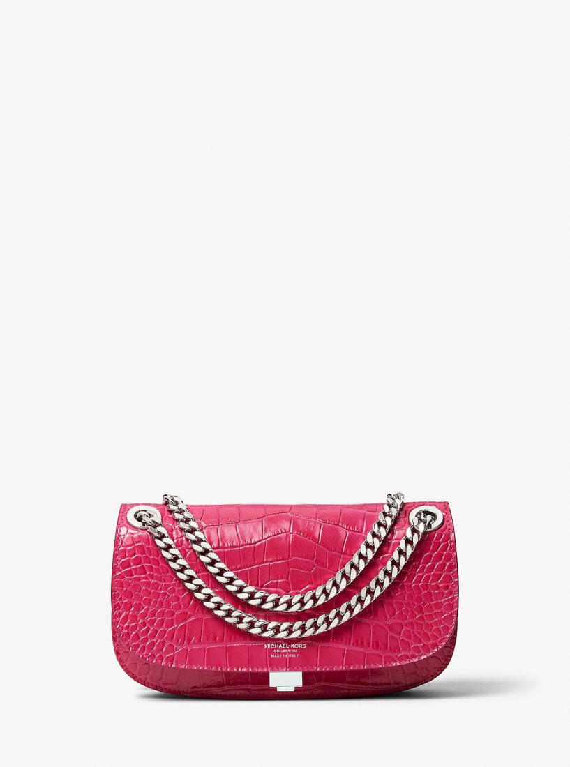 Michael Kors Christie Mini Crocodile Embossed Leather Envelope Bag Unterarmtasche-Taschen Damen Fuschia | FSKMCB315