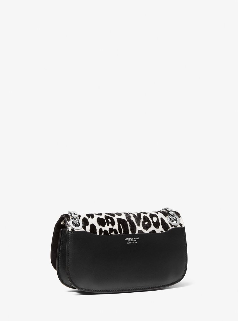 Michael Kors Christie Mini Leopard Print Calf Hair and Leather Envelope Bag Unterarmtasche-Taschen Damen Schwarz Weiß | SCQGAU159
