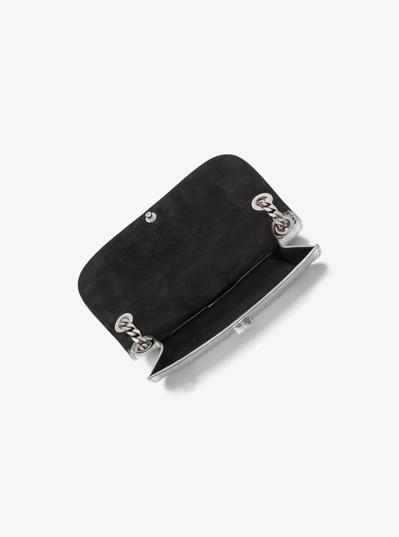 Michael Kors Christie Mini Metallic Python Embossed Leather Envelope Bag Unterarmtasche-Taschen Damen Silber | IQXJFZ275