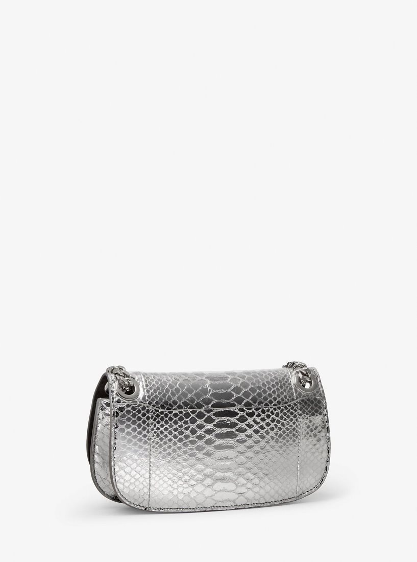 Michael Kors Christie Mini Metallic Python Embossed Leather Envelope Bag Unterarmtasche-Taschen Damen Silber | IQXJFZ275