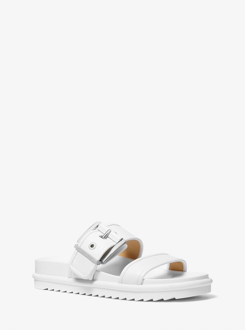 Michael Kors Colby Leather Slide Sandal Sandalen Damen Weiß | KSCJXH503