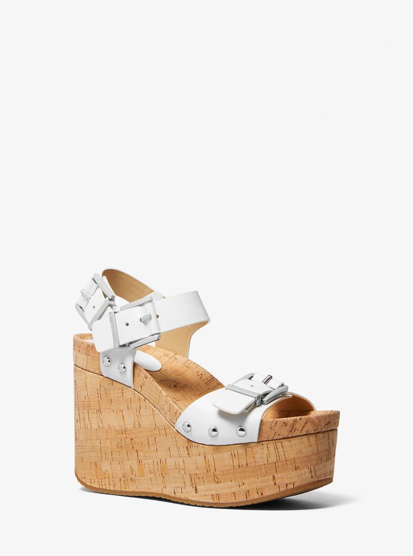 Michael Kors Colby Leather Wedge Sandal Sandalen Damen Weiß | CUKTHR164