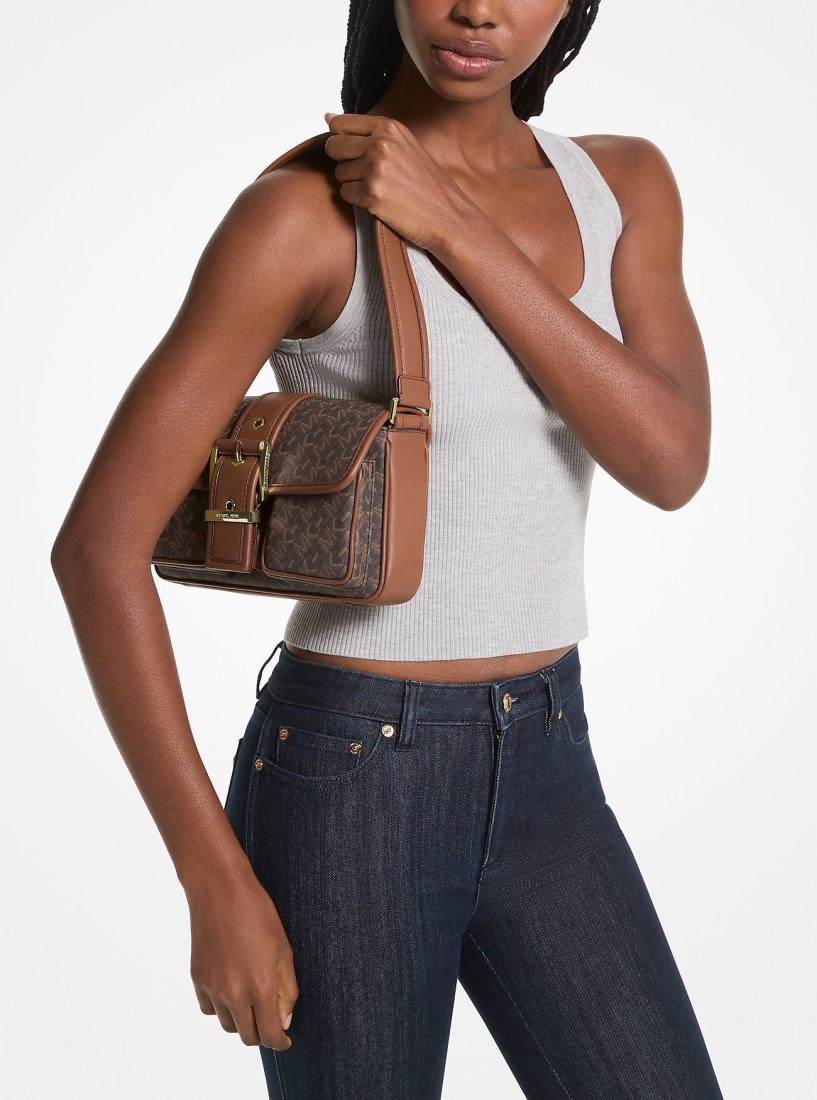 Michael Kors Colby Medium Empire Signature Logo Shoulder Bag Schultertasche Damen Braun | ASXLMZ136