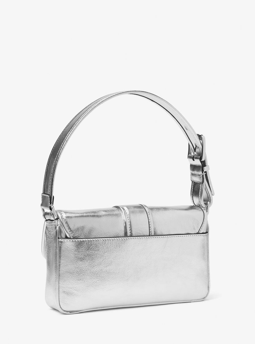 Michael Kors Colby Medium Metallic Leather Shoulder Bag Schultertasche Damen Silber | XPVYQW624