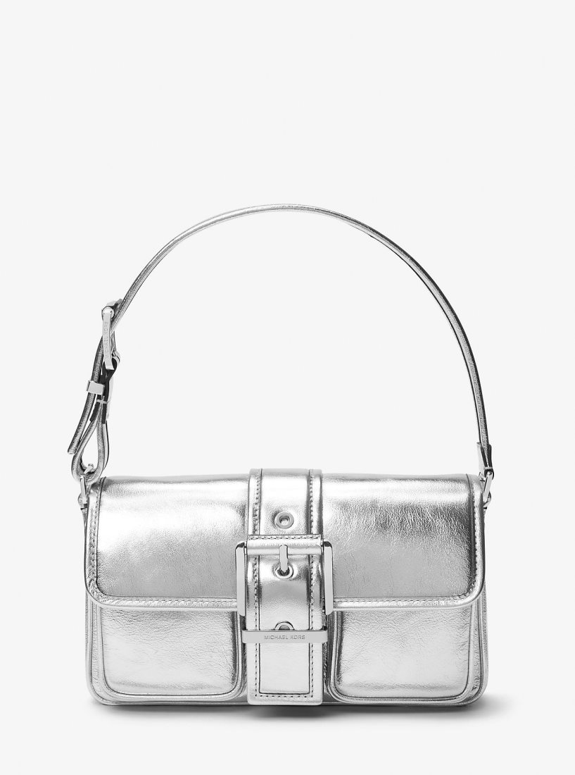Michael Kors Colby Medium Metallic Leather Shoulder Bag Schultertasche Damen Silber | XPVYQW624