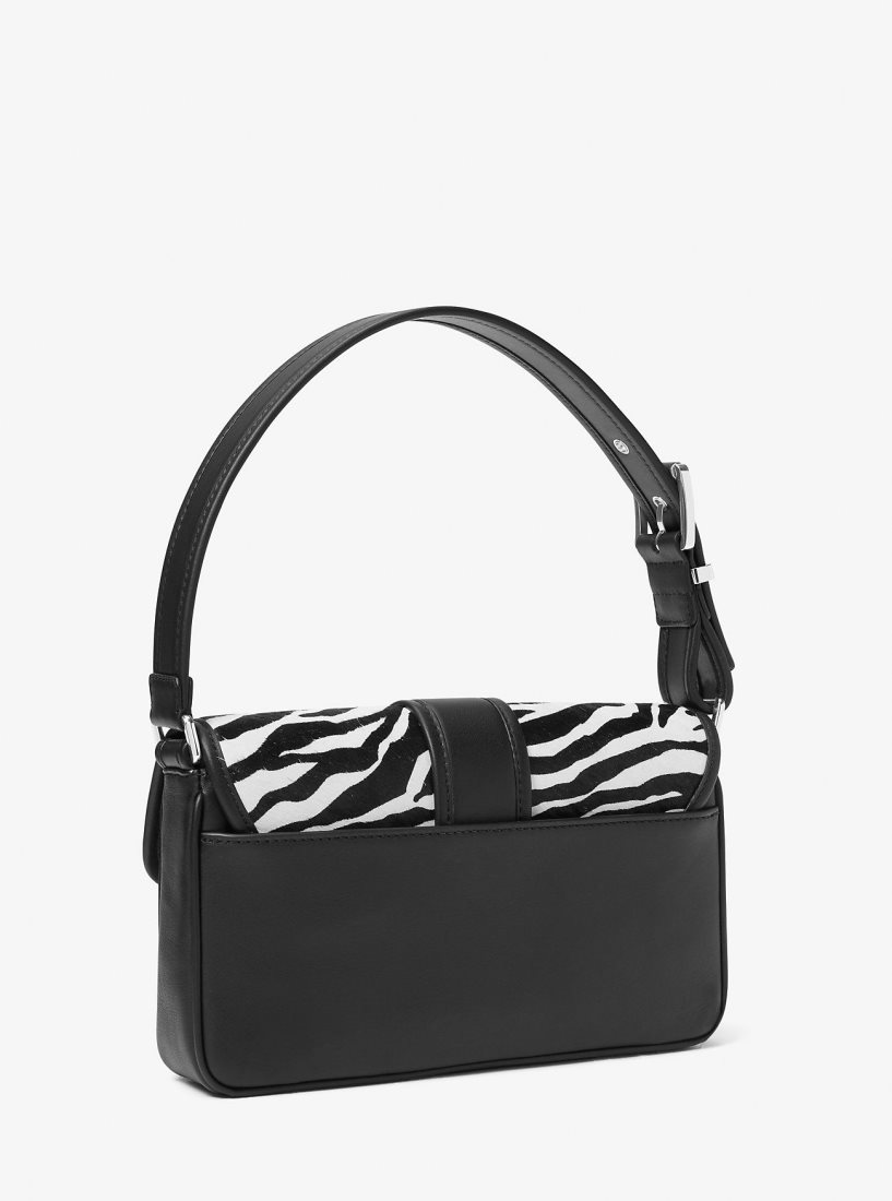 Michael Kors Colby Medium Zebra Print Calf Hair Shoulder Bag Schultertasche Damen Schwarz | AMKZUV019