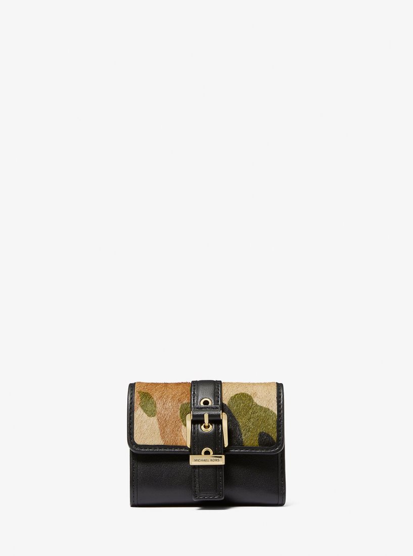 Michael Kors Colby Small Camouflage Print Calf Hair Tri-Fold Wallet Geldbörse Damen Olivgrün Mehrfarbig | KMURPA291