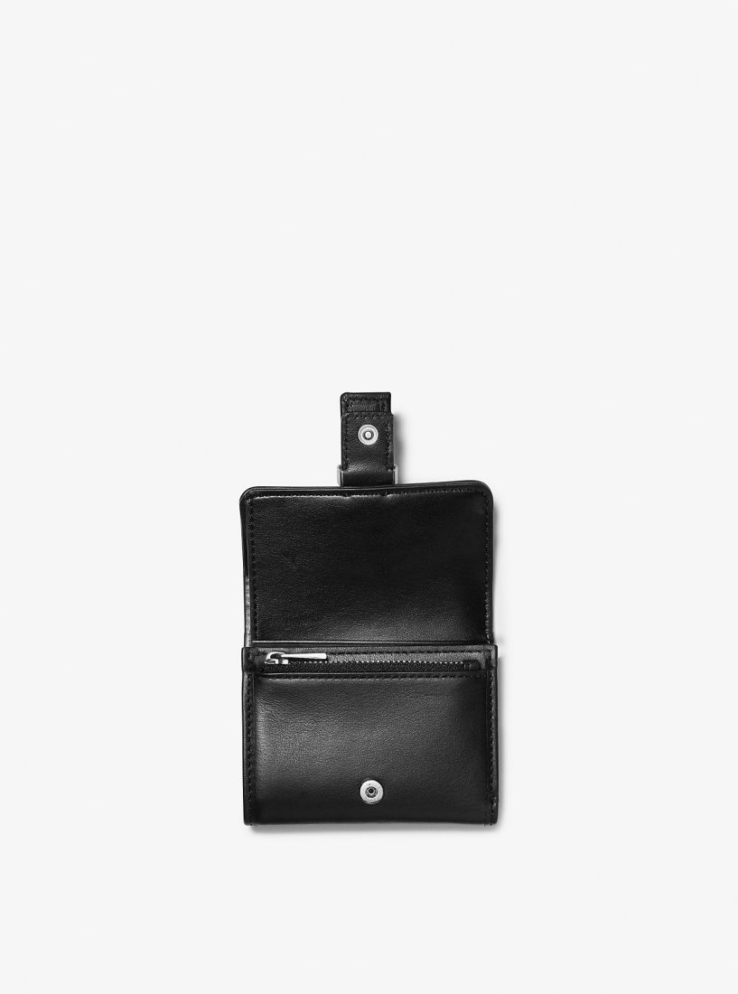 Michael Kors Colby Small Leopard Print Calf Hair Tri-Fold Wallet Geldbörse Damen Schwarz | FRIEMO386