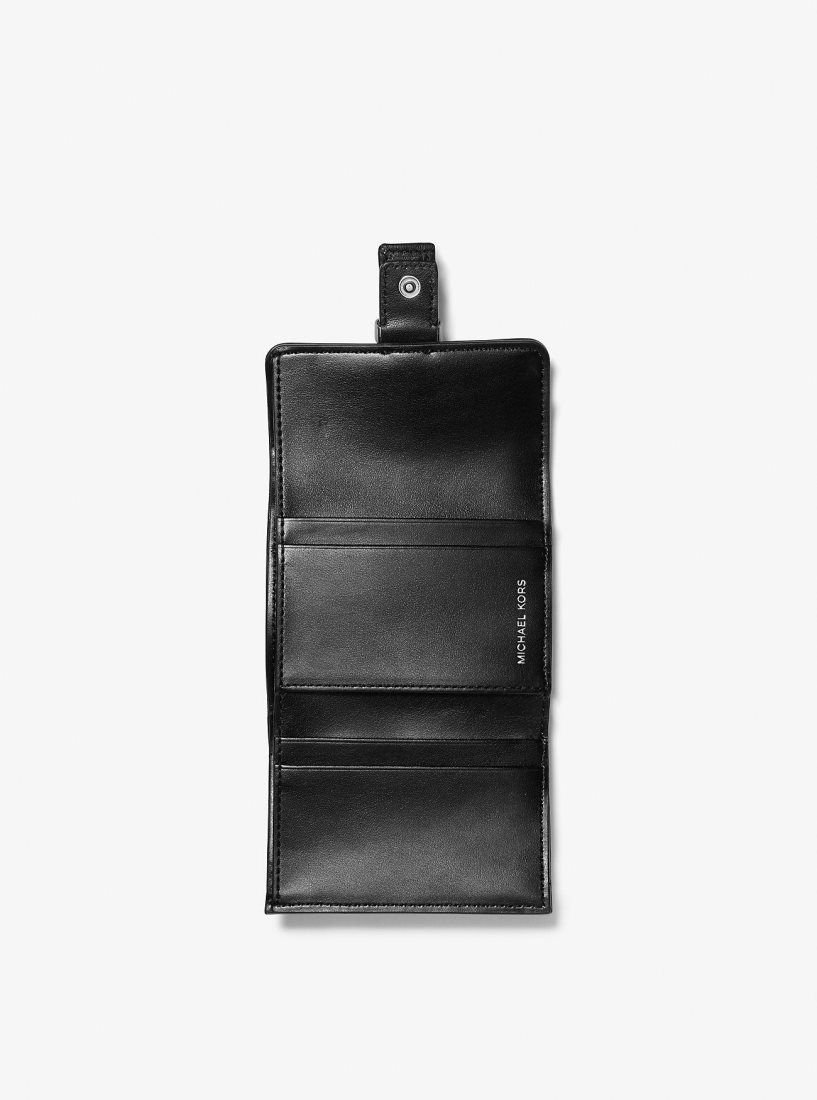 Michael Kors Colby Small Leopard Print Calf Hair Tri-Fold Wallet Geldbörse Damen Schwarz | FRIEMO386