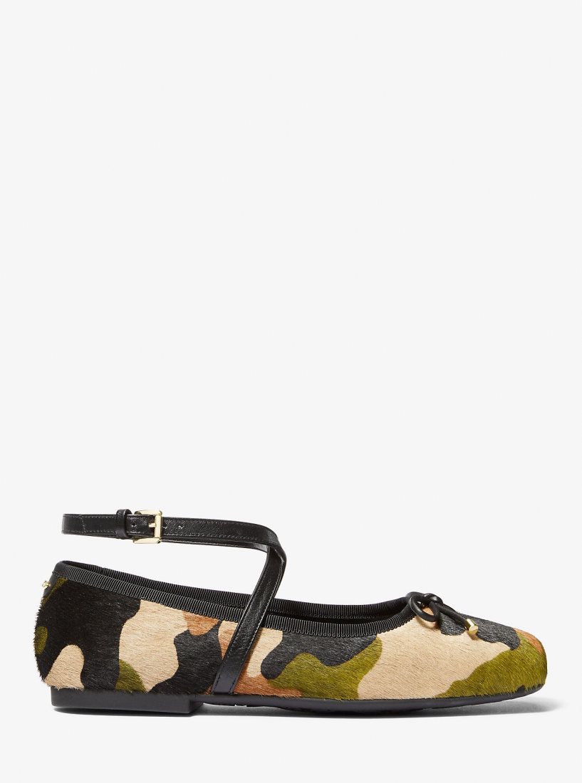 Michael Kors Collette Camouflage Print Calf Hair Ballet Flat Flache Schuhe Damen Olivgrün Mehrfarbig | LWDJMN642