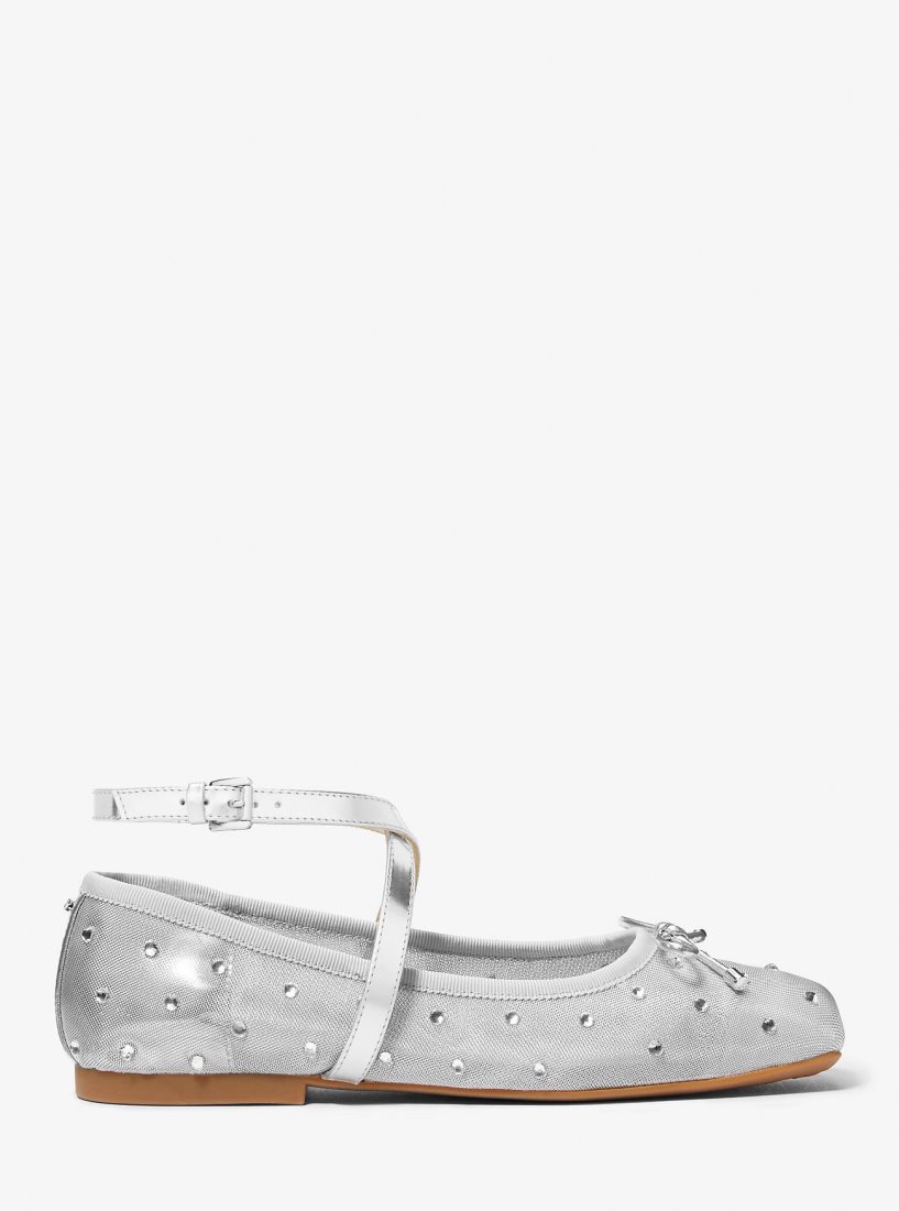 Michael Kors Collette Embellished Mesh Ballet Flat Flache Schuhe Damen Silber | JHNXGR014