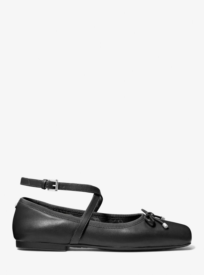 Michael Kors Collette Leather Ballet Flat Flache Schuhe Damen Schwarz | IKZETL298