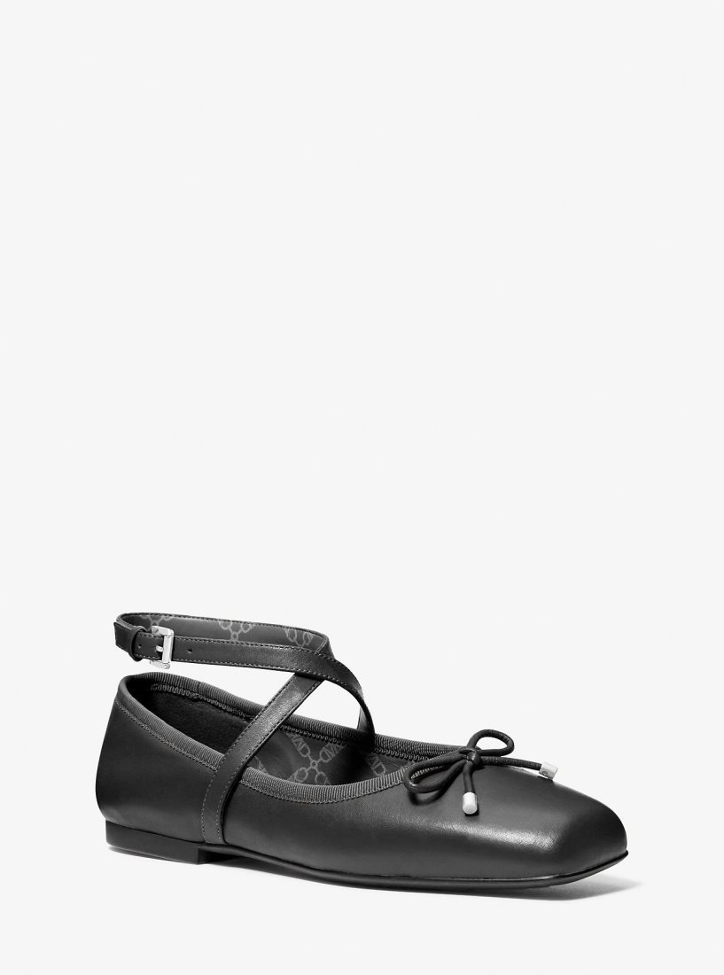 Michael Kors Collette Leather Ballet Flat Flache Schuhe Damen Schwarz | IKZETL298