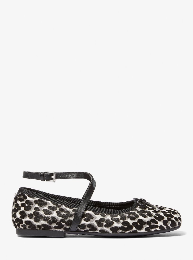 Michael Kors Collette Leopard Print Calf Hair Ballet Flat Flache Schuhe Damen Schwarz | ESXPDK643