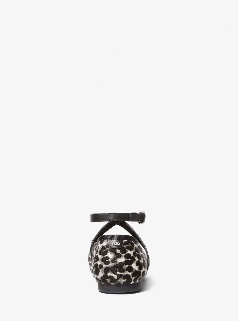 Michael Kors Collette Leopard Print Calf Hair Ballet Flat Flache Schuhe Damen Schwarz | ESXPDK643