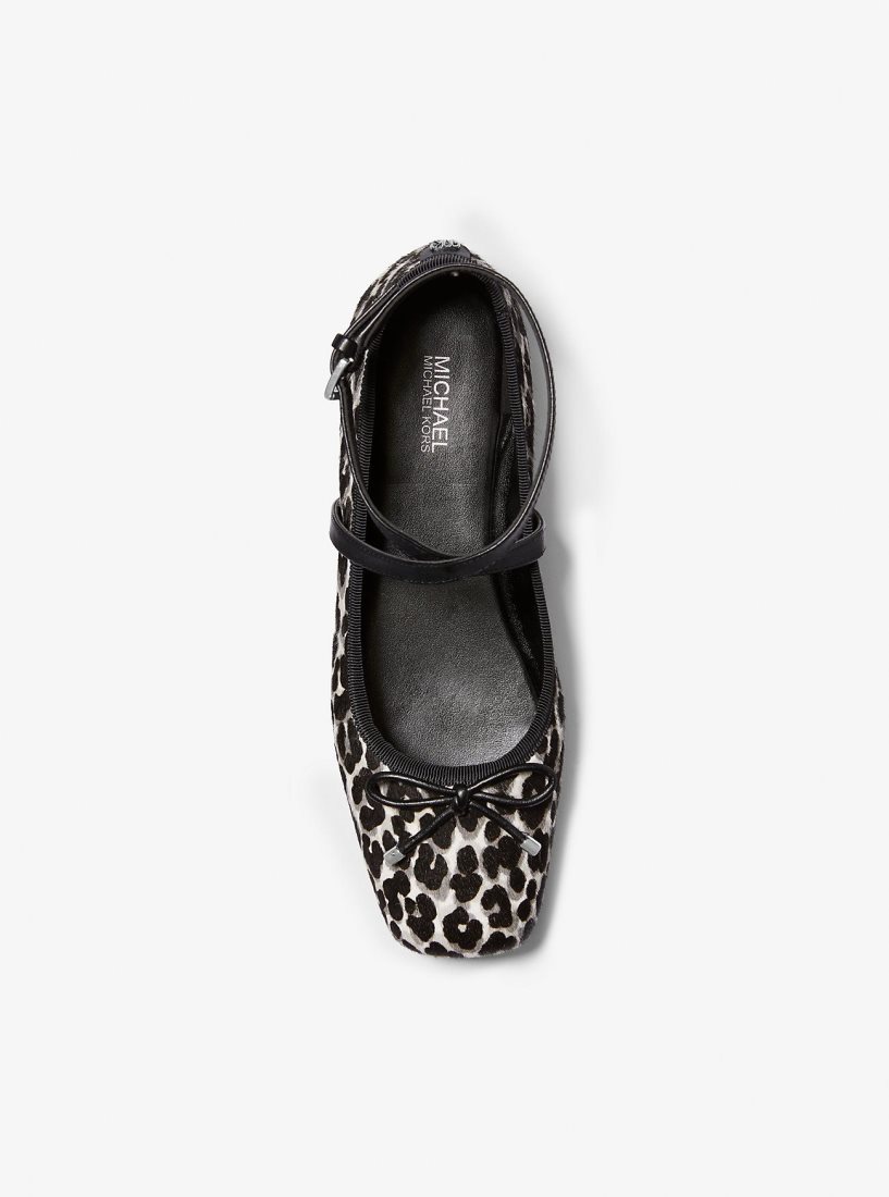 Michael Kors Collette Leopard Print Calf Hair Ballet Flat Flache Schuhe Damen Schwarz | ESXPDK643