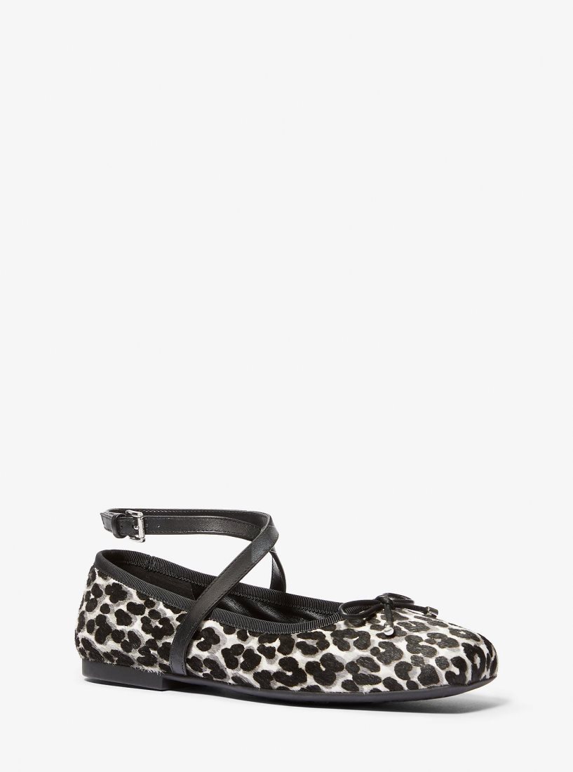 Michael Kors Collette Leopard Print Calf Hair Ballet Flat Flache Schuhe Damen Schwarz | ESXPDK643