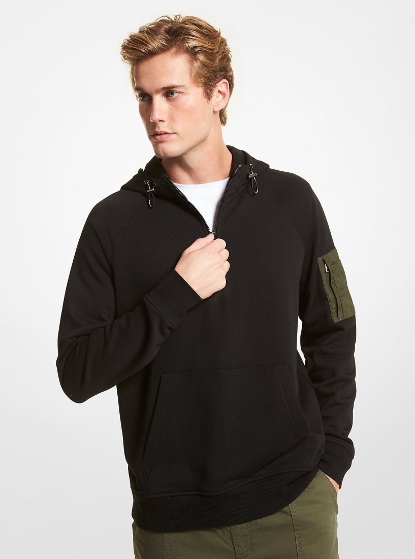 Michael Kors Cotton Blend Half-Zip Hoodie T-shirts Herren Schwarz | VWBFIG587