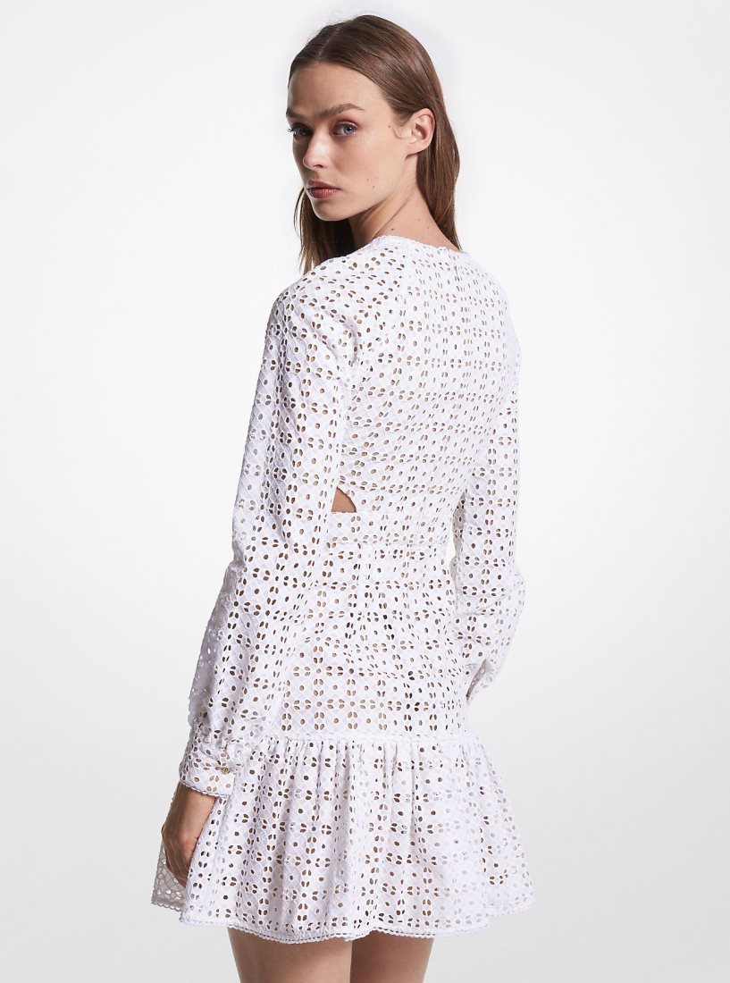 Michael Kors Cotton Eyelet Cutout Mini Dress Kleid Damen Weiß | QTERBS813