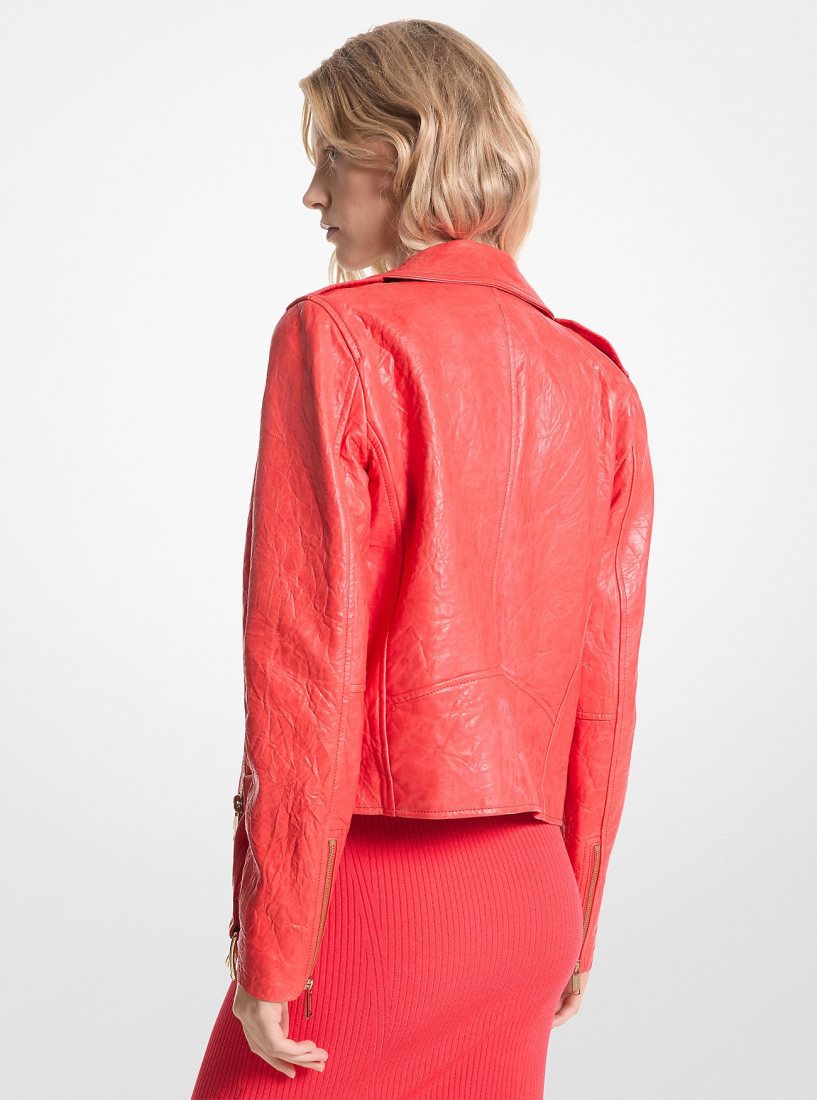 Michael Kors Crinkled Leather Moto Jacket Jacken Damen Koralle | OUBVDJ162