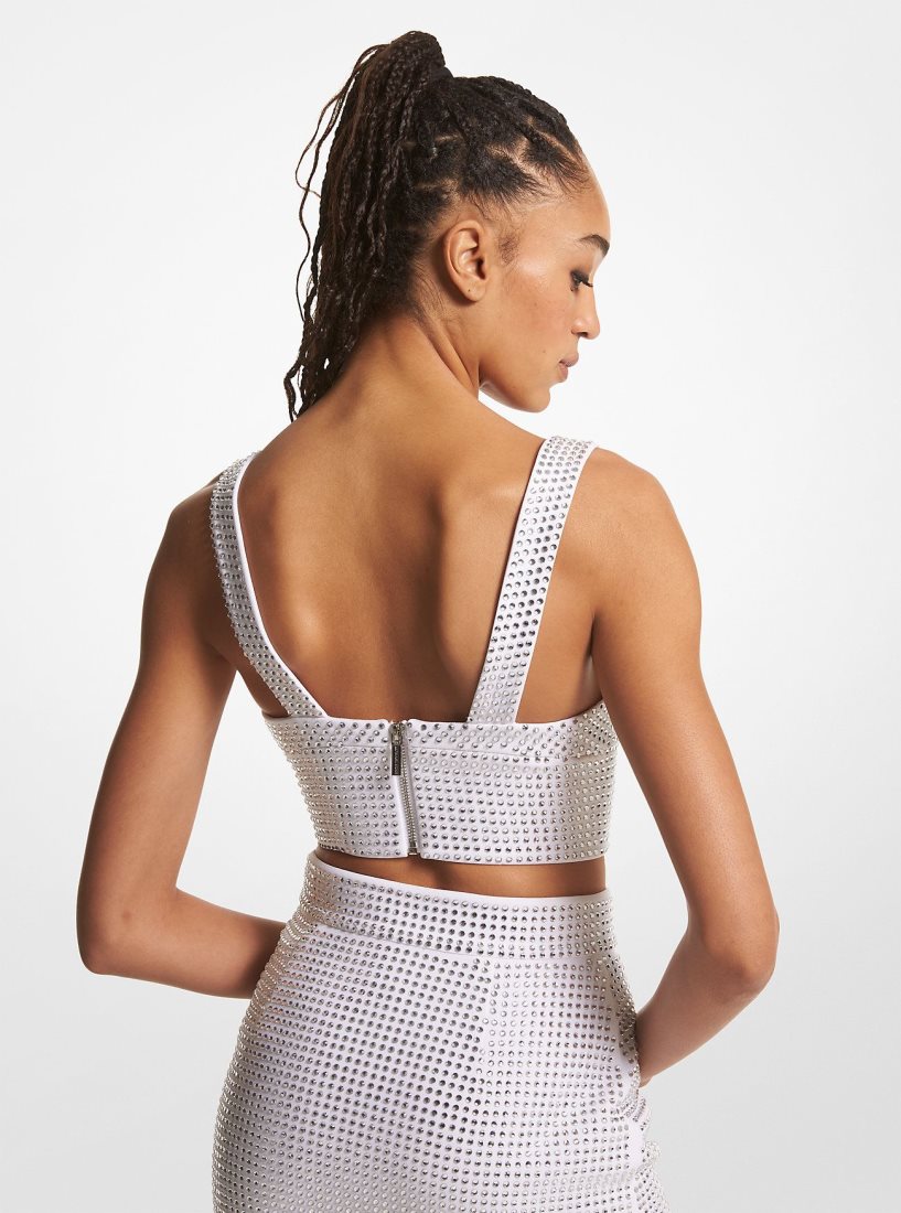 Michael Kors Crystal Embellished Crepe Bustier Top Oberteile Damen Weiß | EUIFXB278
