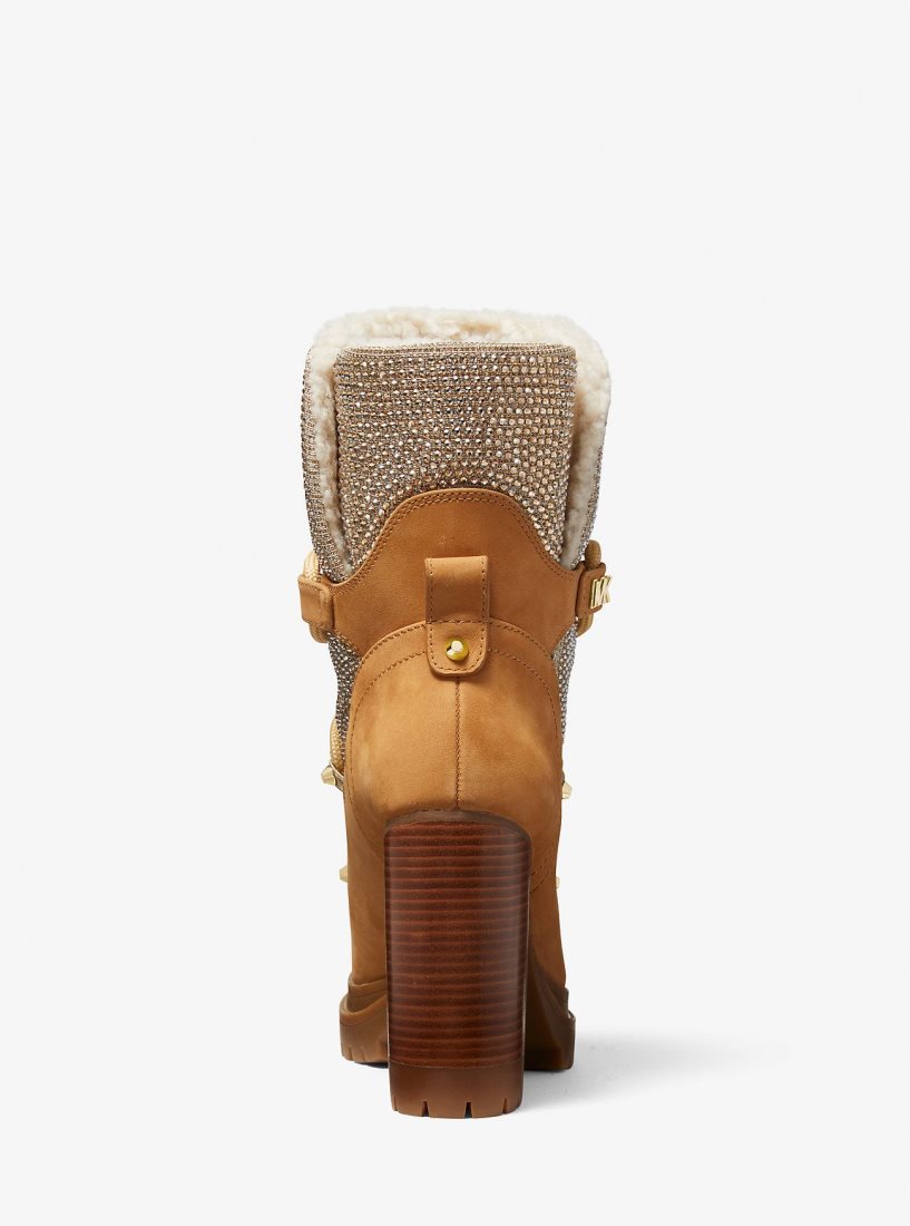Michael Kors Culver Embellished Nubuck and Glitter Chain Mesh Lace-Up Boot Stiefeletten Damen Braun | GAZNUD423