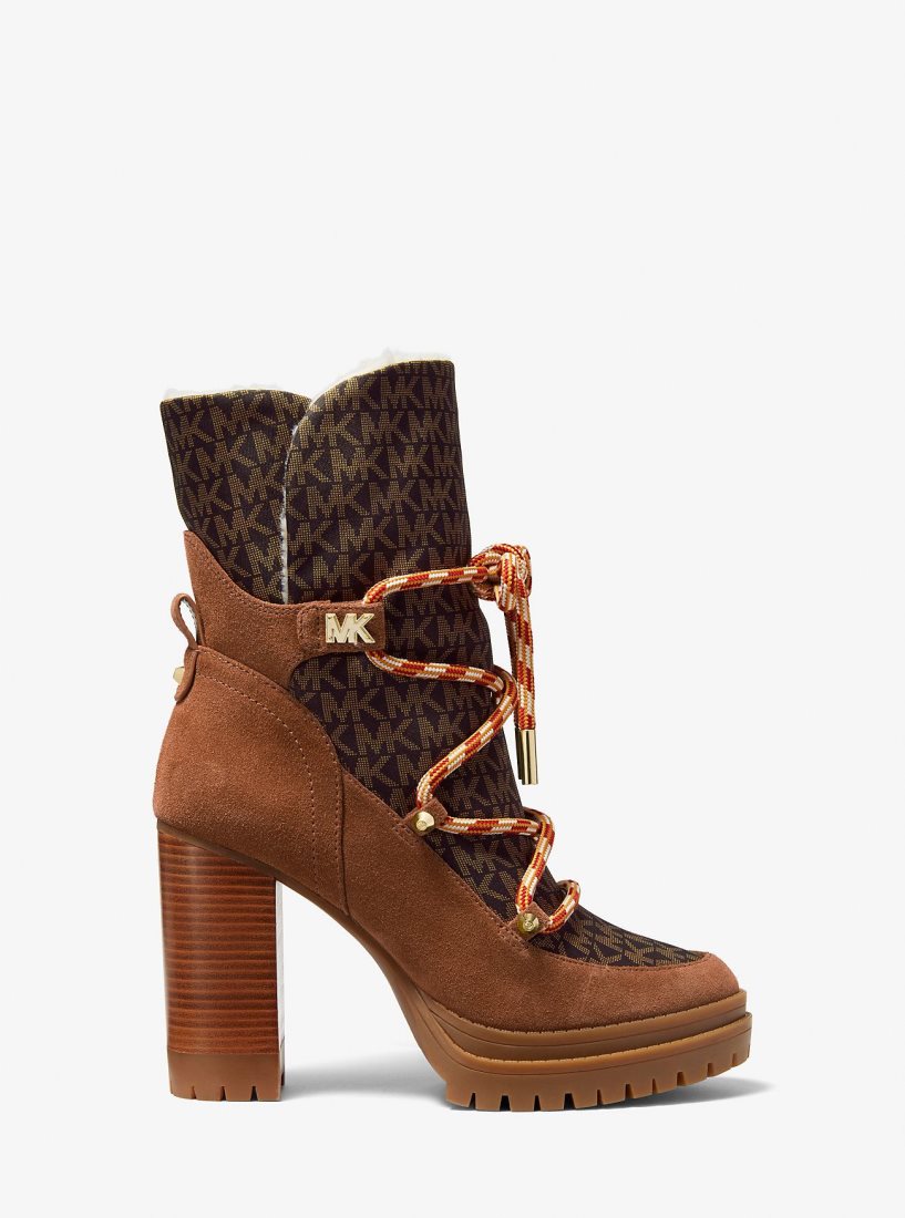 Michael Kors Culver Logo Print Nylon and Nubuck Boot Stiefeletten Damen Luggage | GPYTZI584