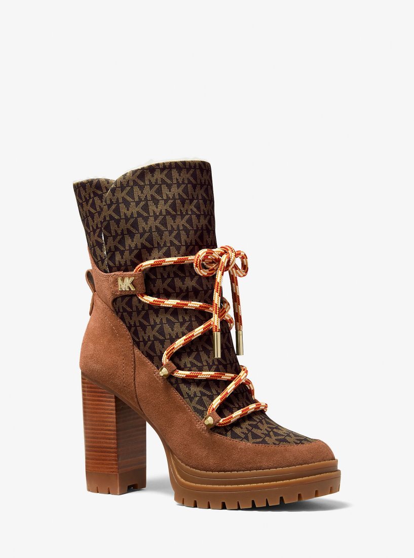 Michael Kors Culver Logo Print Nylon and Nubuck Boot Stiefeletten Damen Luggage | GPYTZI584