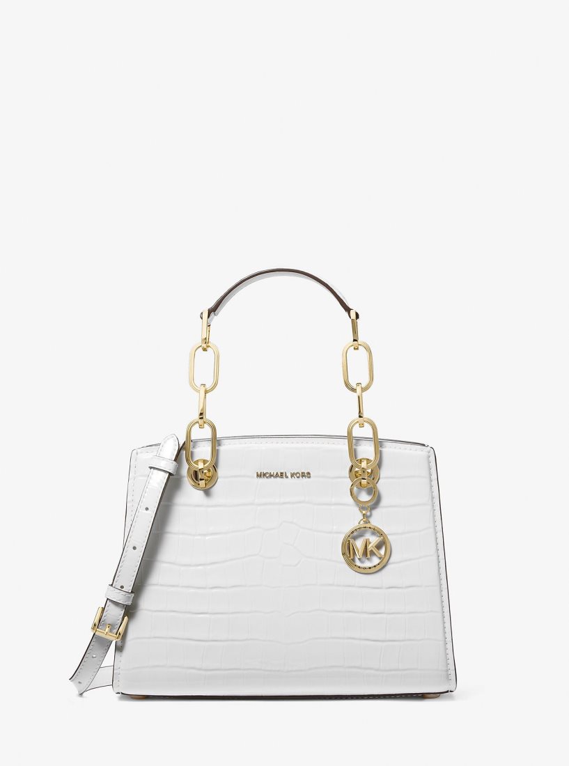 Michael Kors Cynthia Small Crocodile Embossed Leather Satchel Satchel Tasche Damen Weiß | FOSKZG278