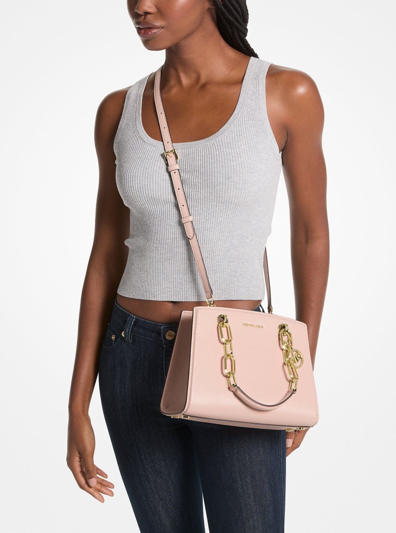 Michael Kors Cynthia Small Leather Satchel Satchel Tasche Damen Rosa | DKIUMV157