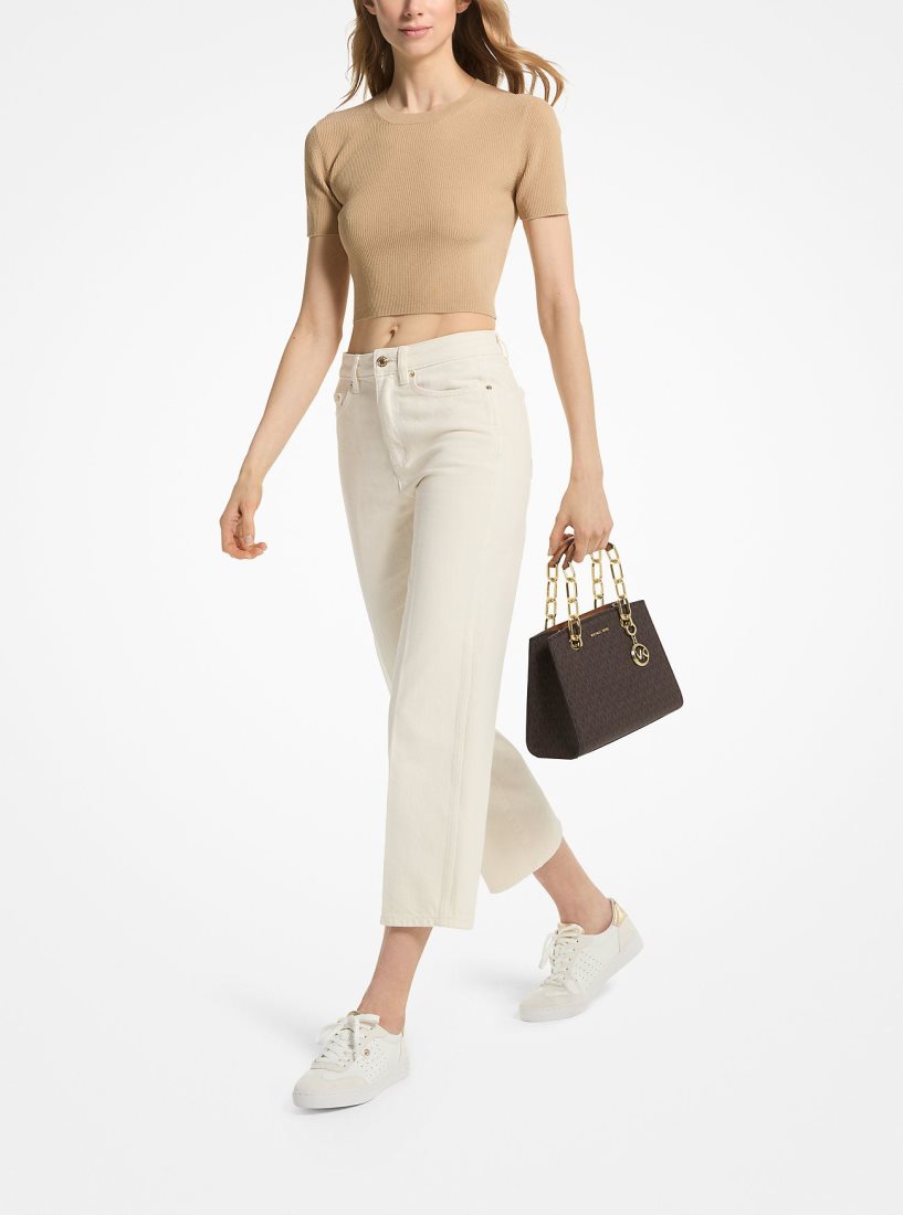 Michael Kors Cynthia Small Signature Logo Satchel Satchel Tasche Damen Brn/Acorn | AOGKQS651