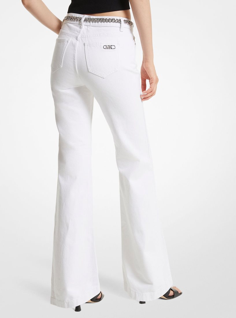 Michael Kors Denim Belted Flared Jeans Hose Damen Weiß | XMPKJI879
