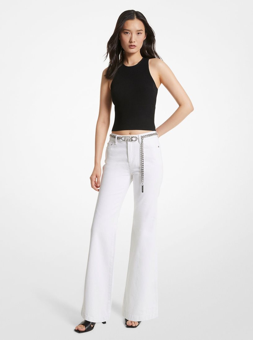 Michael Kors Denim Belted Flared Jeans Hose Damen Weiß | XMPKJI879