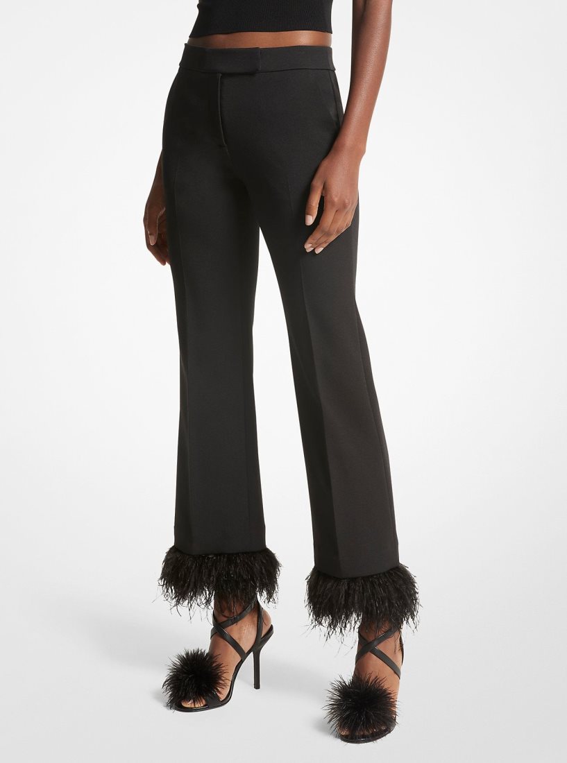 Michael Kors Detachable Feather Trim Stretch Crepe Pants Hose Damen Schwarz | HBFAIK890