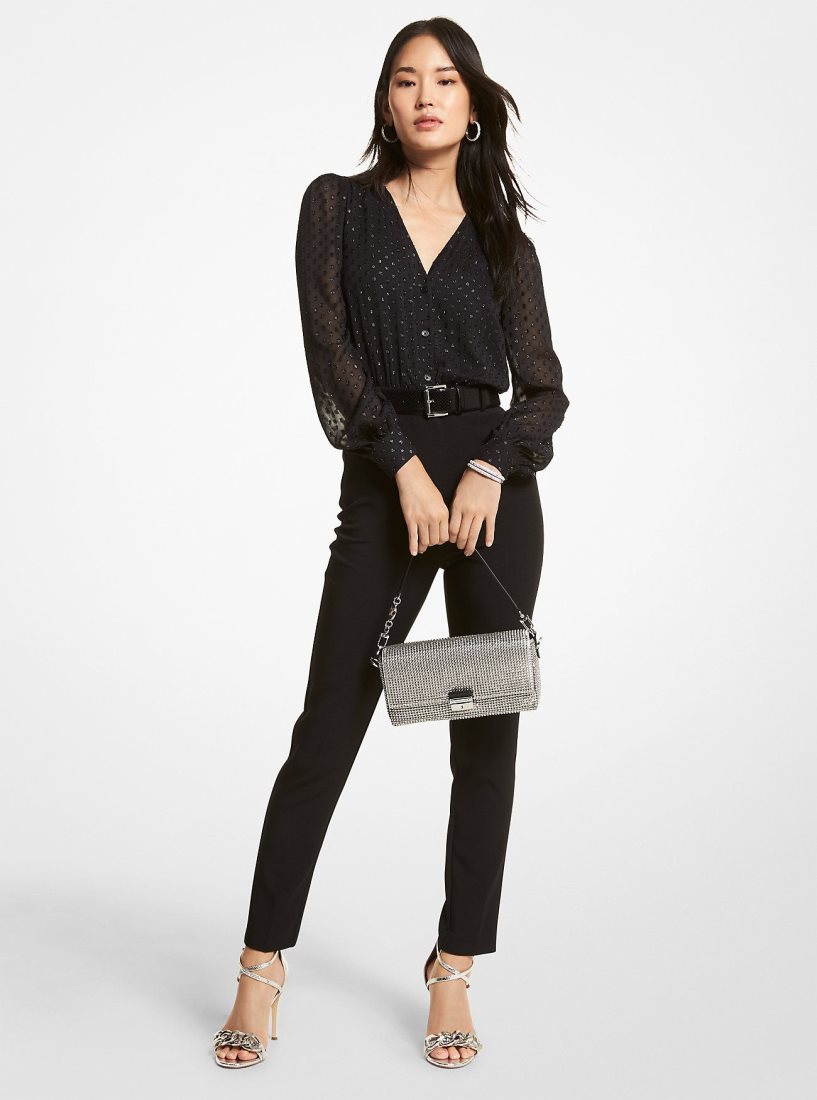 Michael Kors Dot Jacquard and Crepe Jumpsuit Kleid Damen Schwarz | WXODYB045