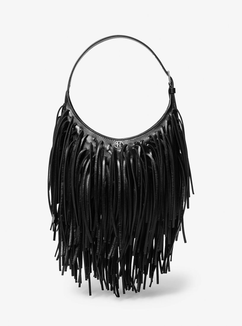 Michael Kors Dyan Small Fringed Leather Shoulder Bag Schultertasche Damen Schwarz | WPGOCS983