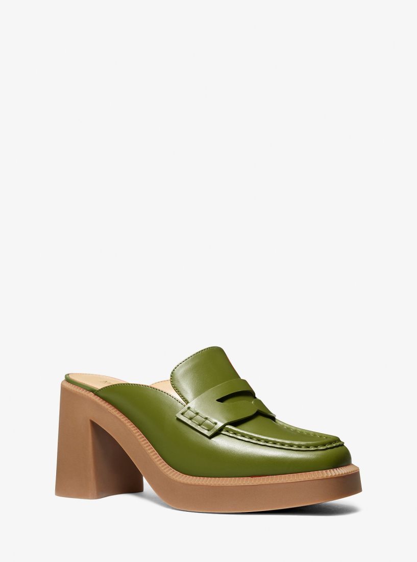 Michael Kors Eden Leather Platform Mule Pumps Damen Olivgrün | ZJFCEK823