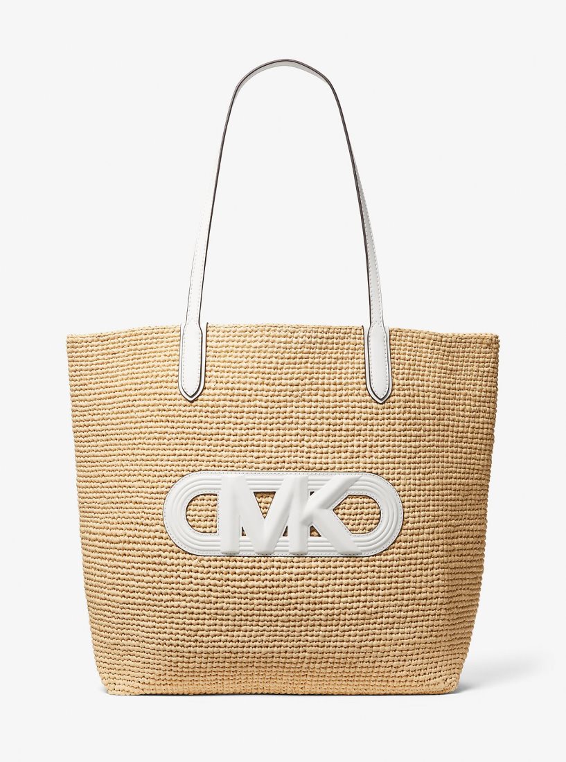 Michael Kors Eliza Extra-Large Empire Logo Straw Tote Bag Handtasche Damen Nat/Opticwht | CSLWKR152