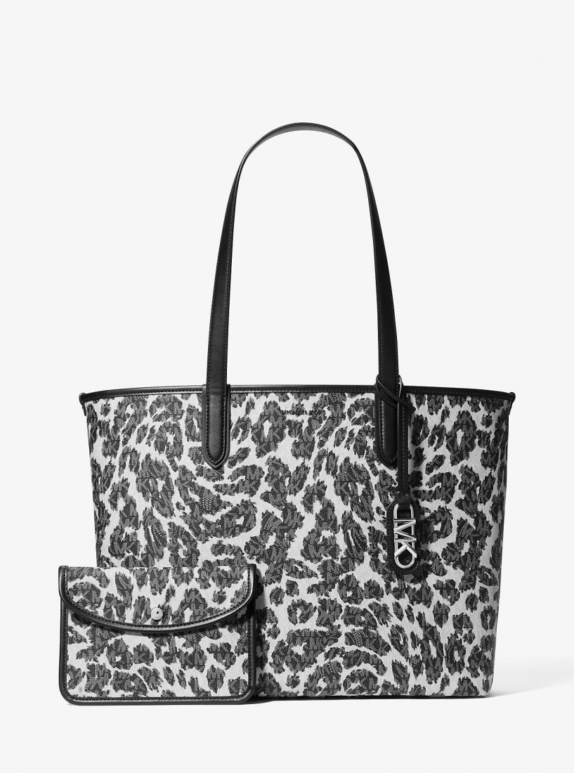 Michael Kors Eliza Extra-Large Leopard Logo Tote Bag Handtasche Damen Schwarz | DKIAUE386