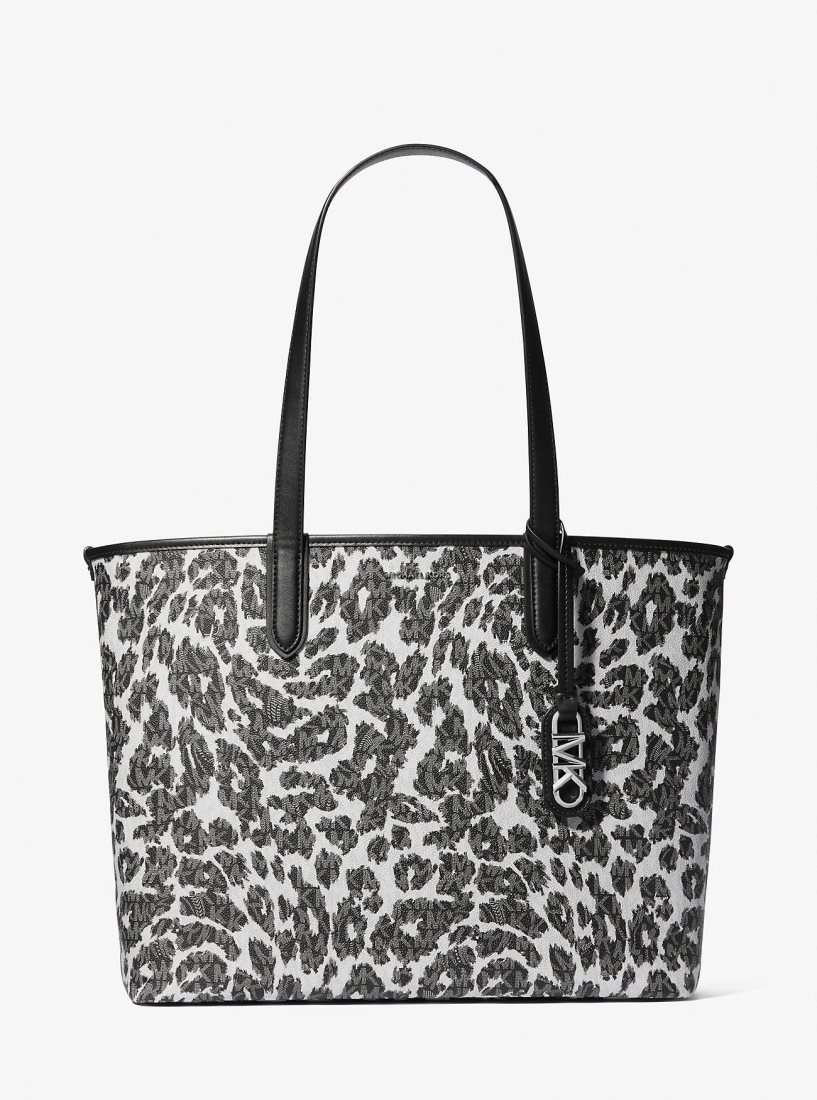 Michael Kors Eliza Extra-Large Leopard Logo Tote Bag Handtasche Damen Schwarz | DKIAUE386