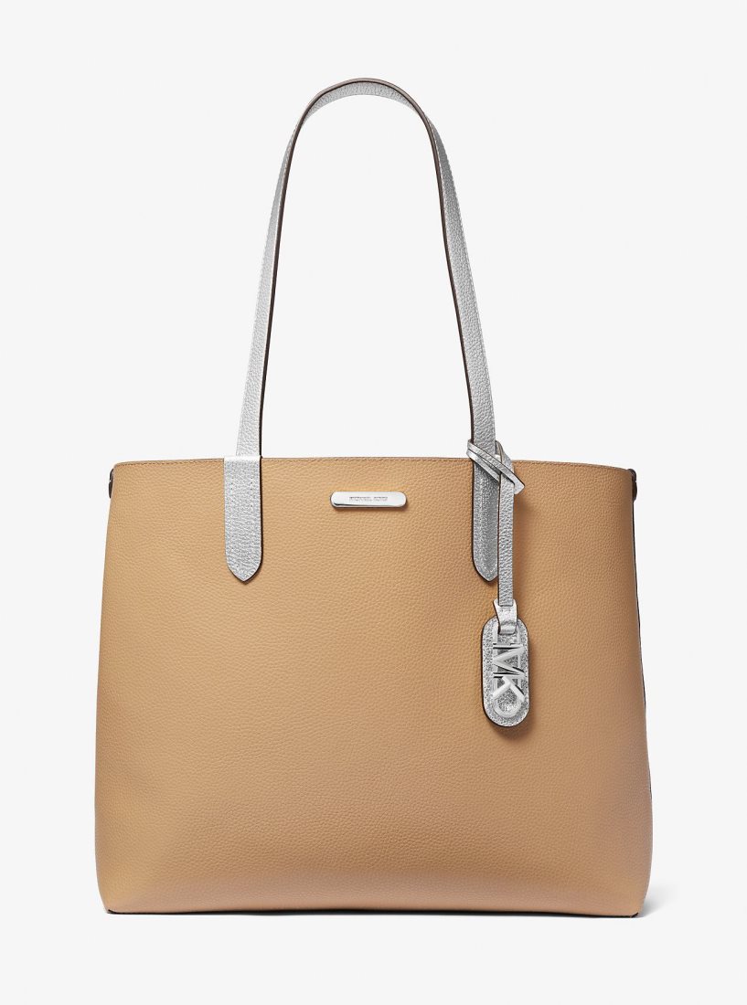 Michael Kors Eliza Extra-Large Metallic Pebbled Leather Reversible Tote Bag Handtasche Damen Silber | PMTVFW201