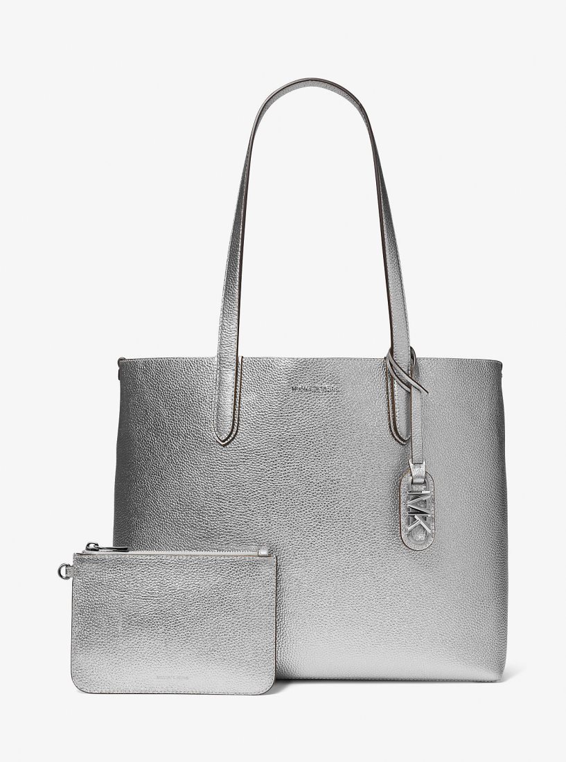 Michael Kors Eliza Extra-Large Metallic Pebbled Leather Reversible Tote Bag Handtasche Damen Silber | PMTVFW201