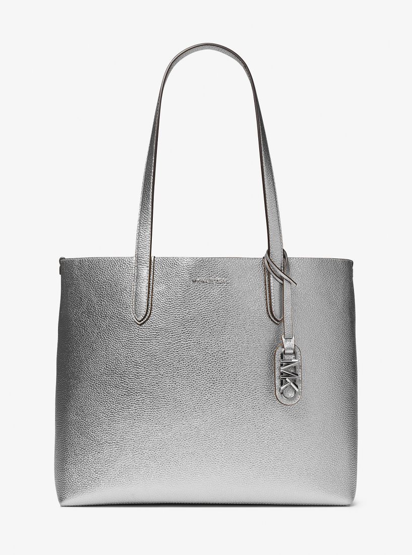 Michael Kors Eliza Extra-Large Metallic Pebbled Leather Reversible Tote Bag Handtasche Damen Silber | PMTVFW201