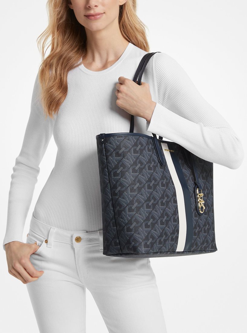Michael Kors Eliza Large Empire Signature Logo Stripe Tote Bag Handtasche Damen Admrl/Plblue | AWNFZO681
