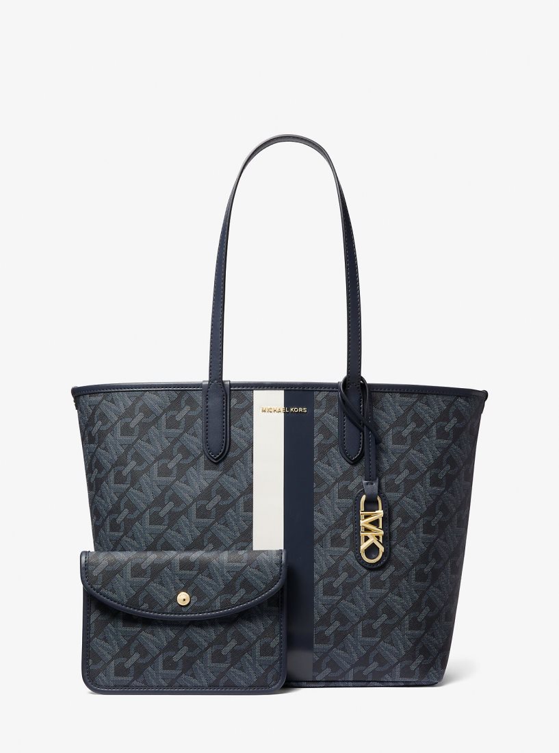 Michael Kors Eliza Large Empire Signature Logo Stripe Tote Bag Handtasche Damen Admrl/Plblue | AWNFZO681