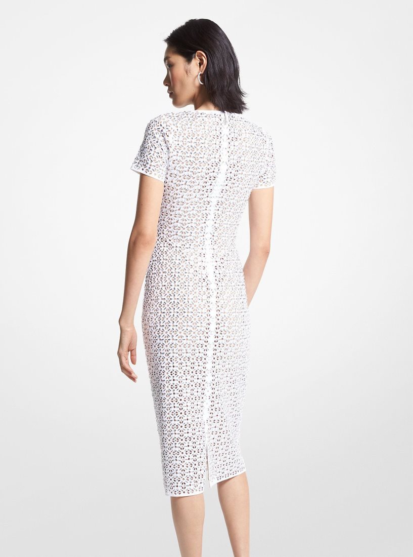 Michael Kors Embellished Laser Cut Scuba Dress Kleid Damen Weiß | DVUPHY254
