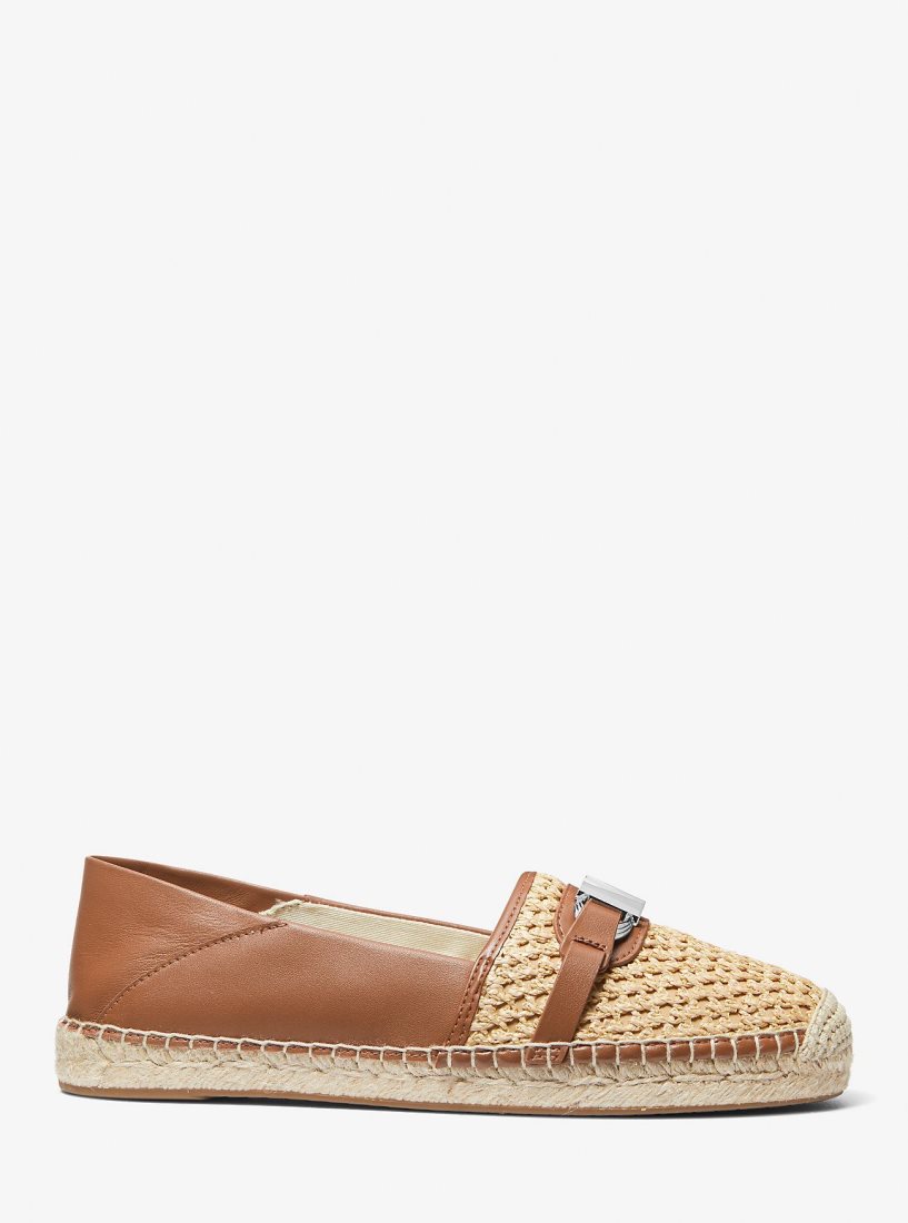Michael Kors Ember Leather and Straw Espadrille Flache Schuhe Damen Beige | MJCADY520