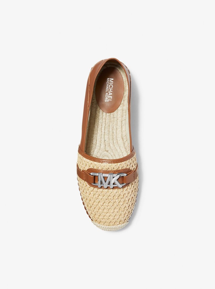 Michael Kors Ember Leather and Straw Espadrille Flache Schuhe Damen Beige | MJCADY520