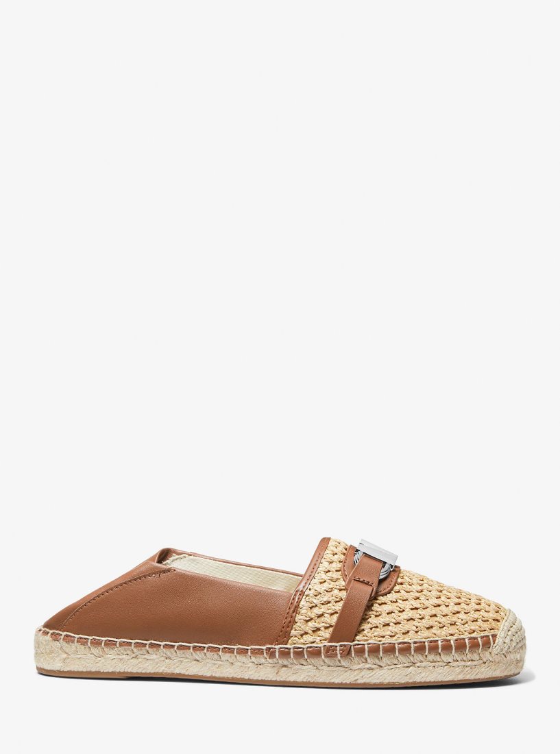 Michael Kors Ember Leather and Straw Espadrille Flache Schuhe Damen Beige | MJCADY520